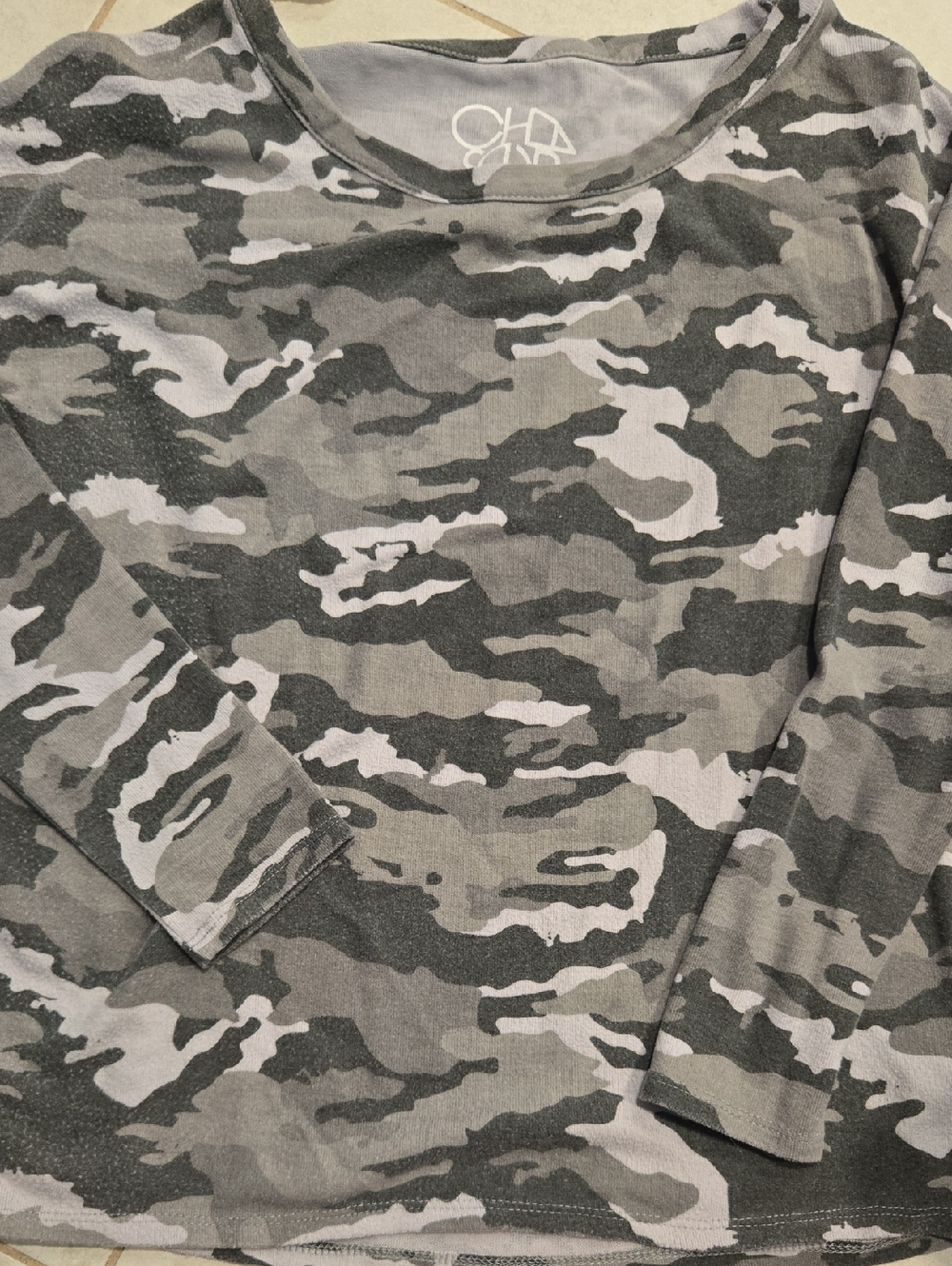 Chaser Olive and Gray Camo Scoop Neck Long Sleeve Top
